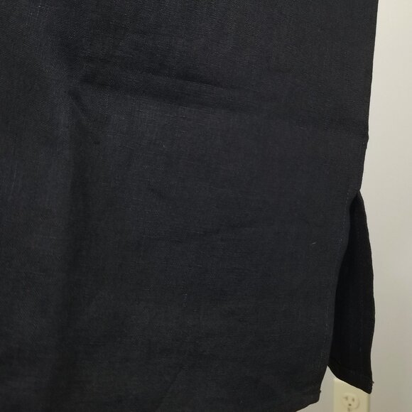 Vintage Bellagio S Black Linen Blouse Short Sleeve Top Western Yoke Satin Trim - Picture 6 of 9